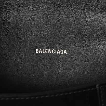 Balenciaga Shiny Calfskin Crocodile Embossed Hourglass Top Handle Bag XS Black 4 of 13