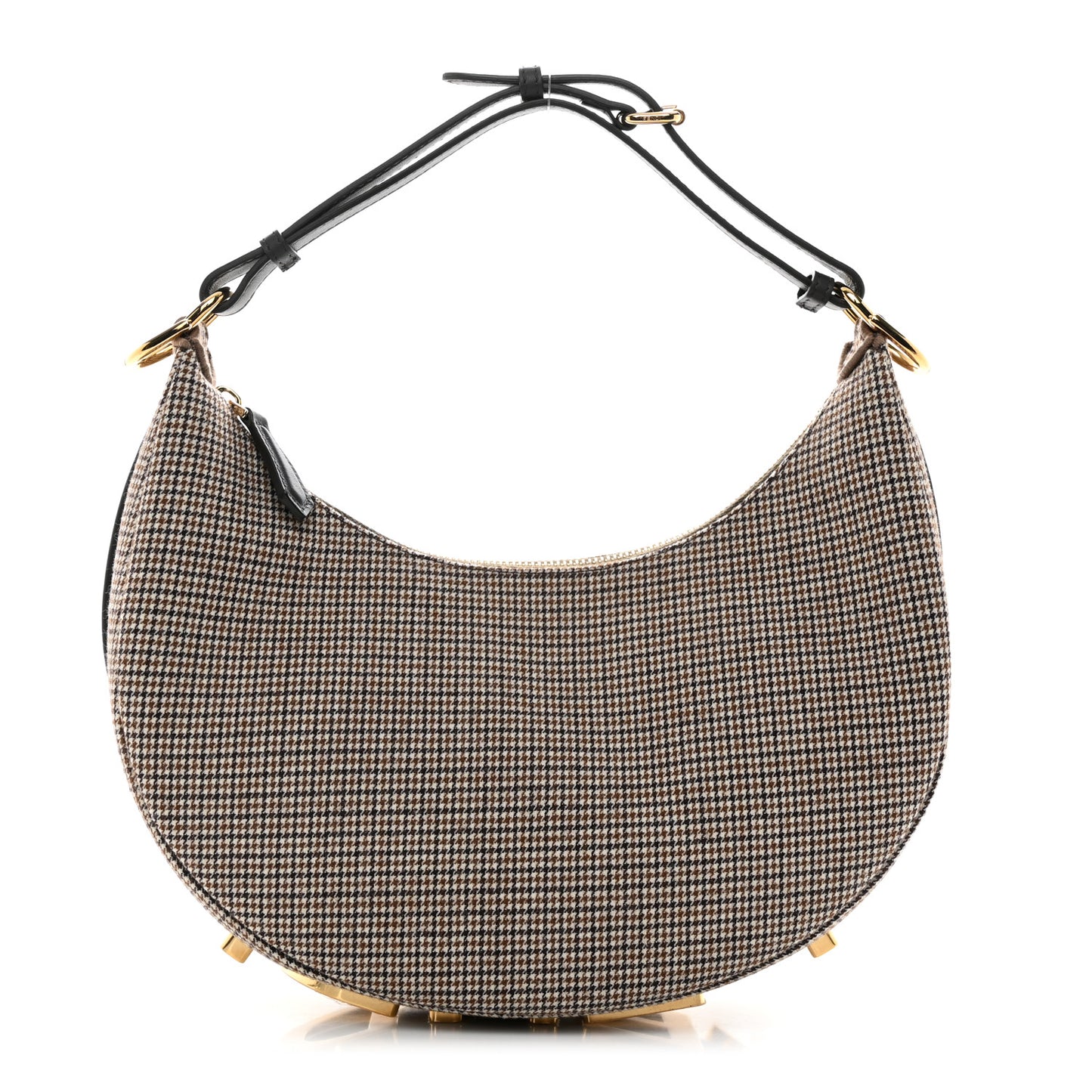 Wool Vitello Grace Small Houndstooth Small Fendigraphy Hobo Bag Beige Ebano