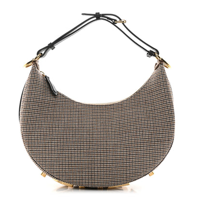 Fendi Wool Vitello Grace Small Houndstooth Small Fendigraphy Hobo Bag Beige Ebano 1 of 13