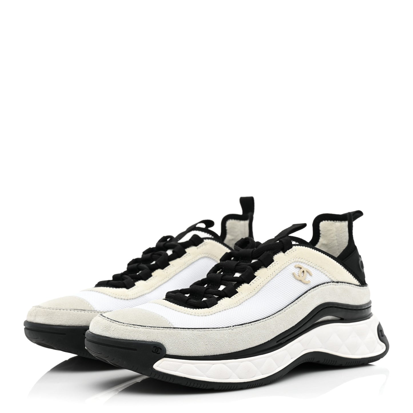 Velvet Calfskin Mixed Fibers CC Sneakers 40 Ivory Black