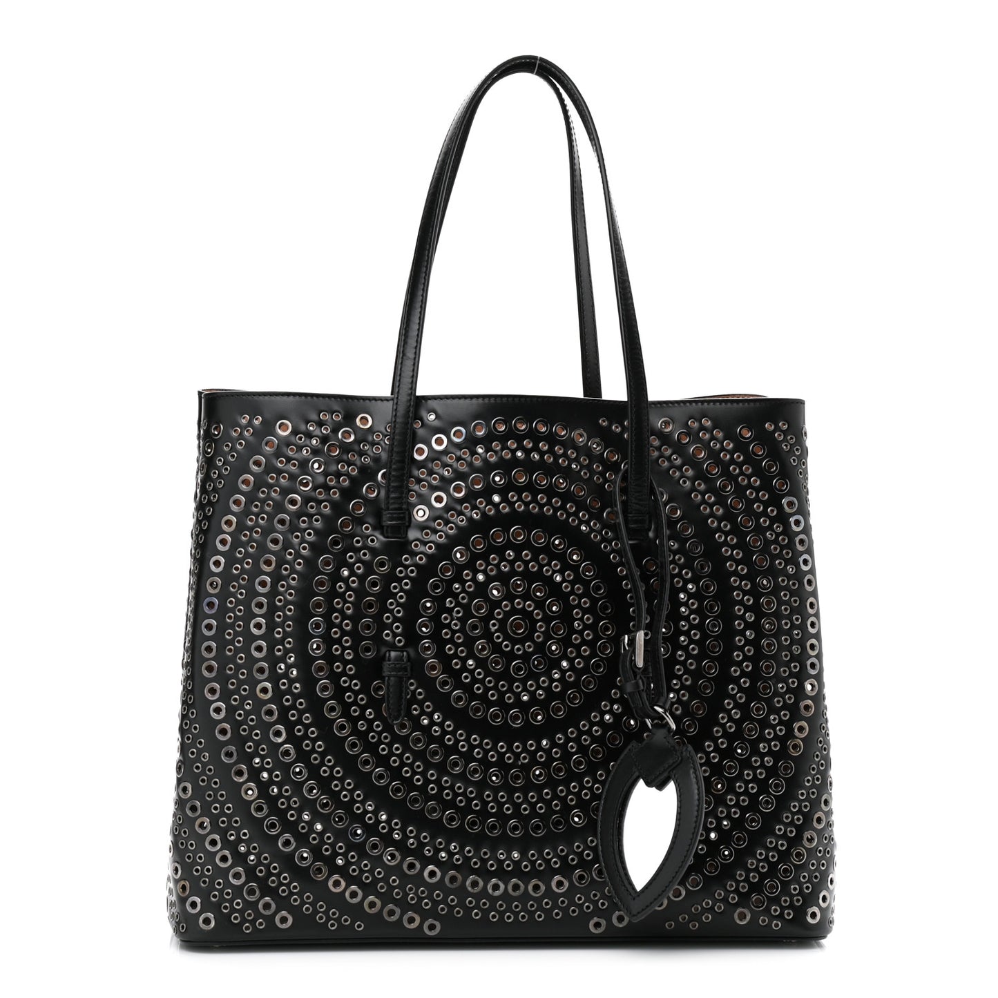 Calfskin Grommet Studded Large Mina Tote Black