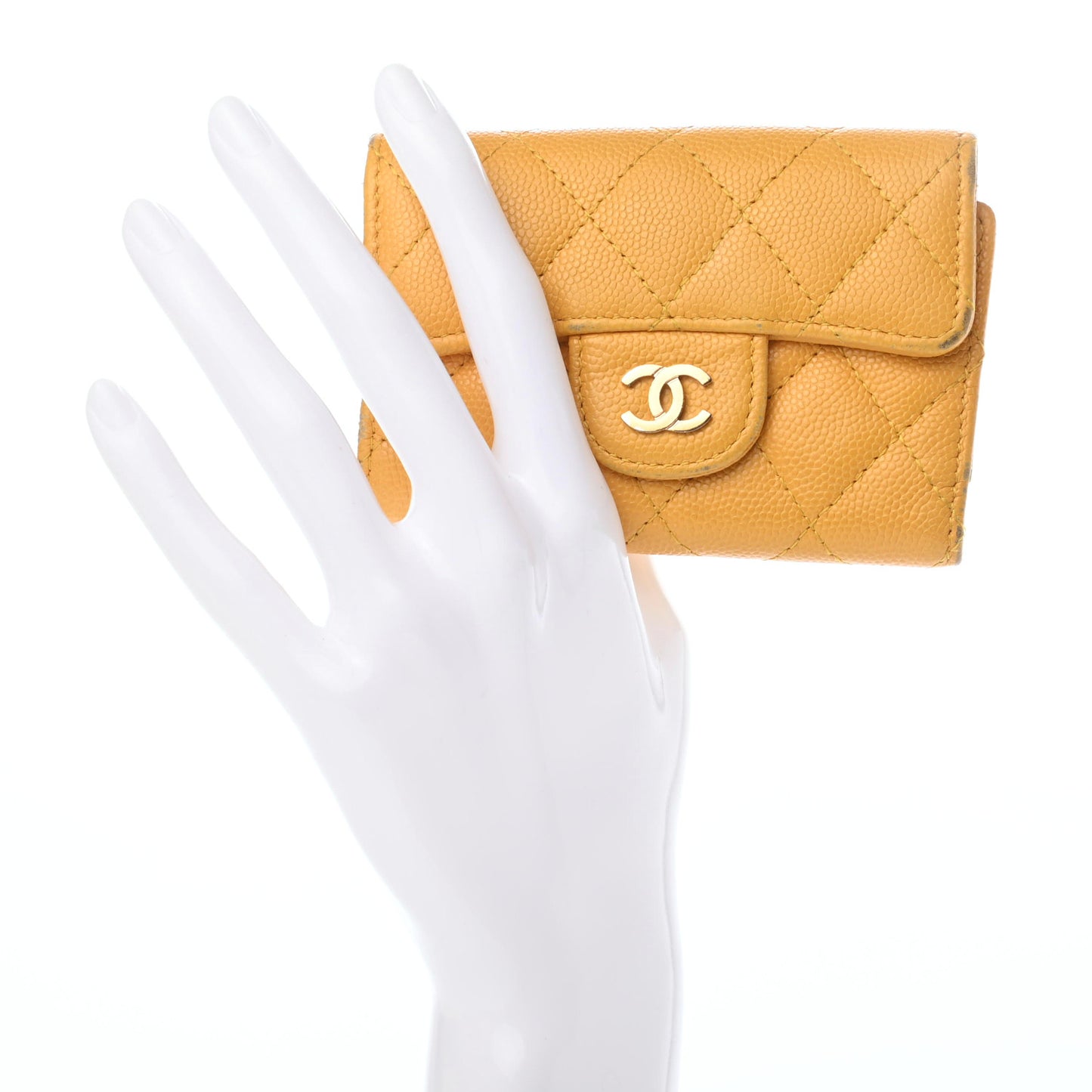 Caviar Quilted Classic 4 Key Holder Wallet Yellow