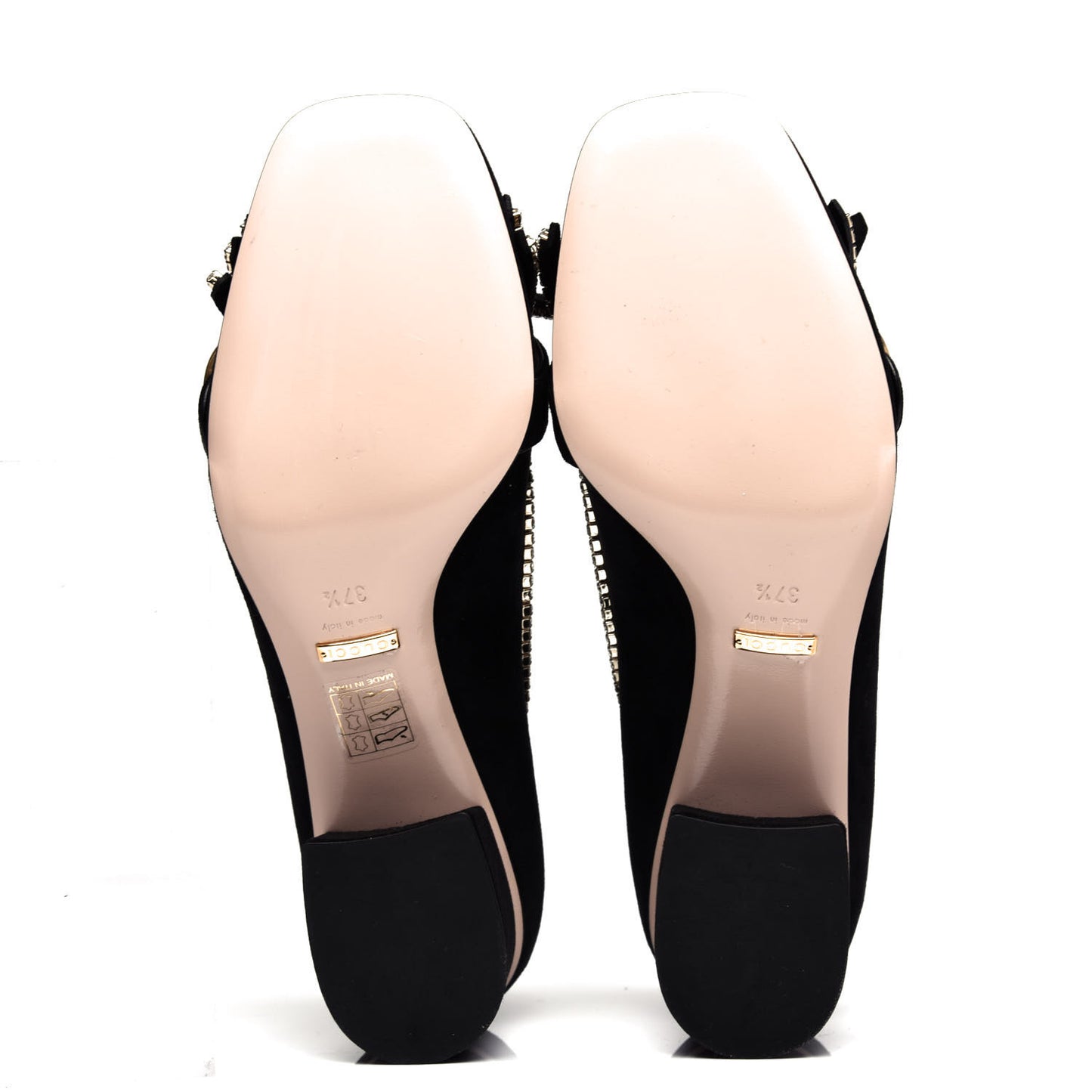 Kid Scamosciato Crystal GG Marmont Fringe 50mm Loafer Pumps 37.5 Black