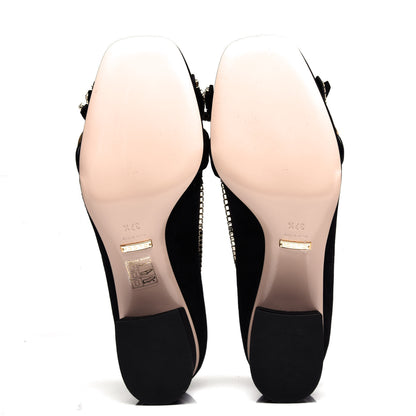 Gucci Kid Scamosciato Crystal GG Marmont Fringe 50mm Loafer Pumps 37.5 Black 6 of 10