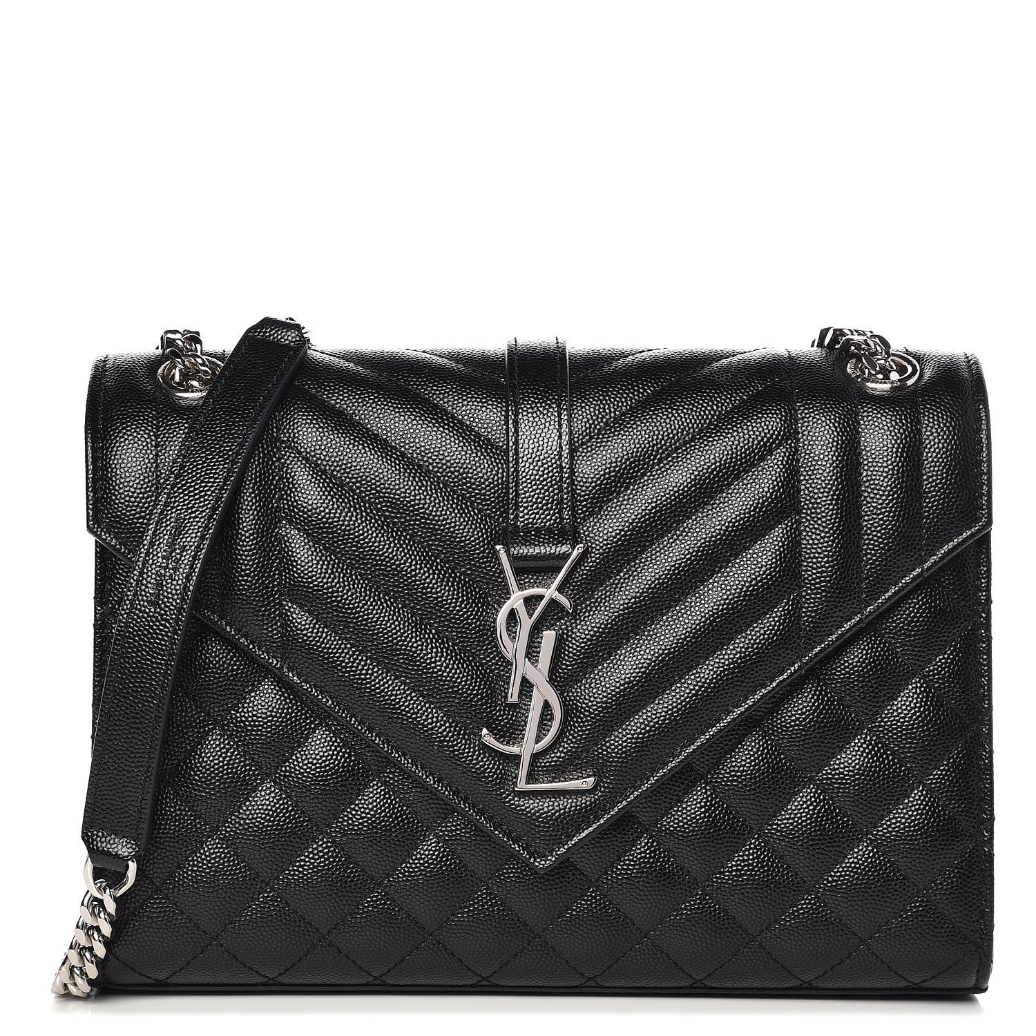 Saint Laurent Grain De Poudre Textured Mixed Matelasse Triquilt Medium Monogram Satchel Black 1 of 8