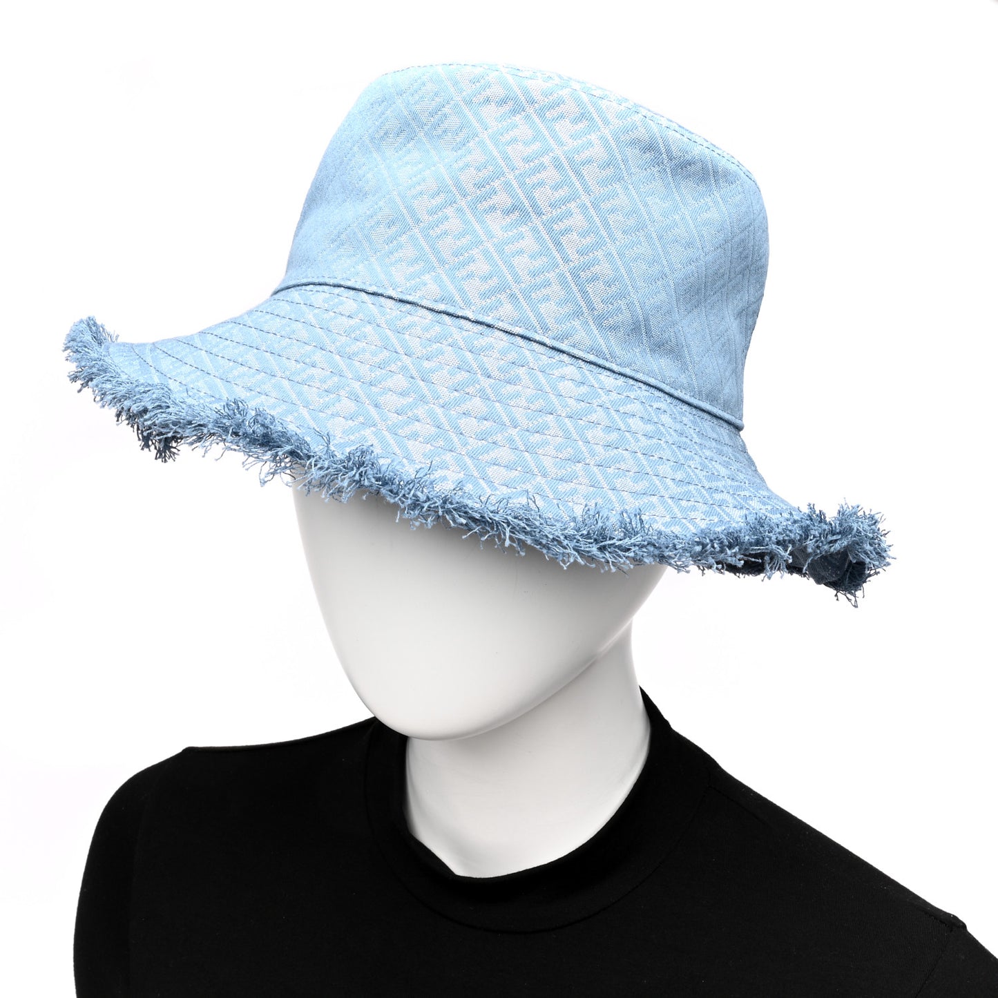 Denim Frayed FF Bucket Hat L Blue