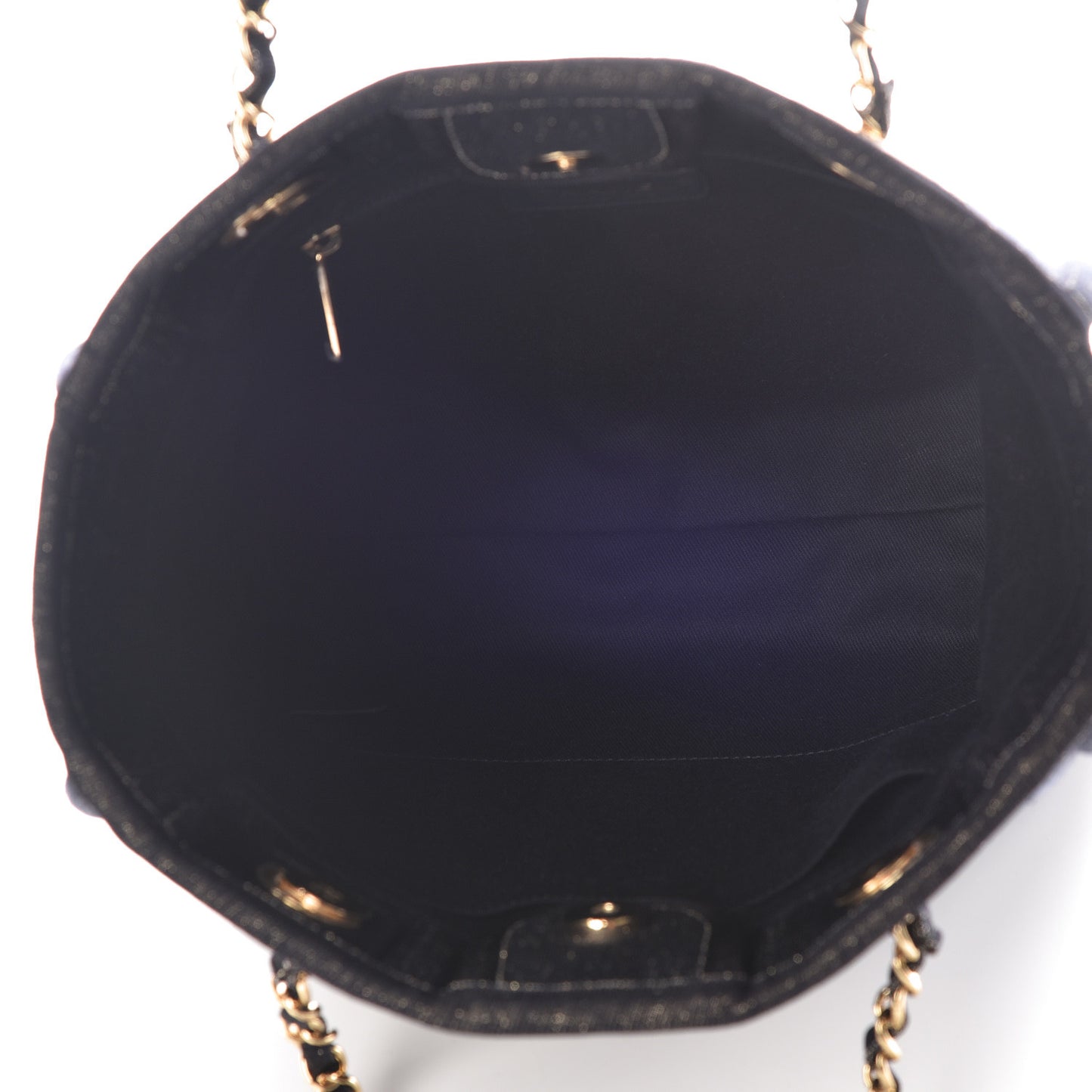 Lurex Canvas Mini Deauville Tote Navy Blue Gold