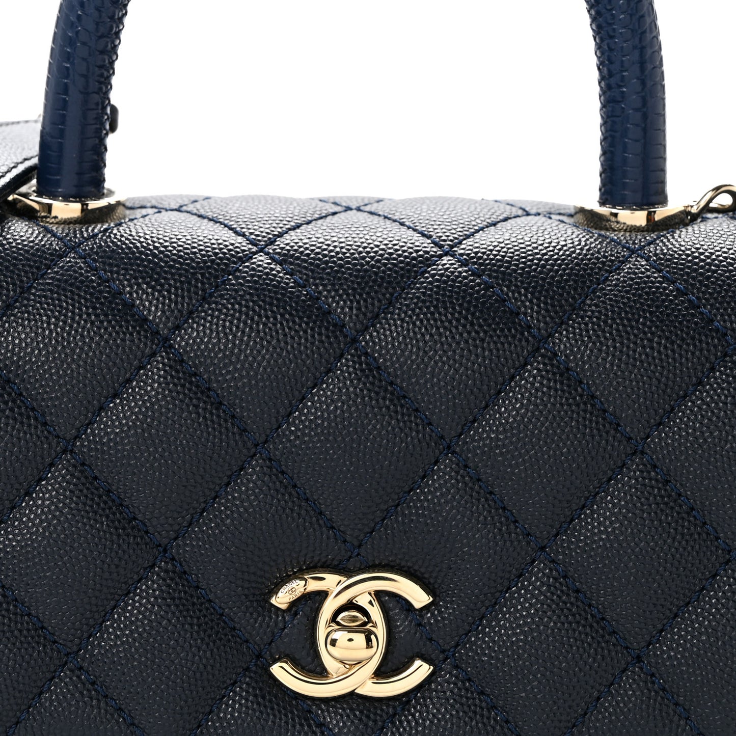 Caviar Quilted Lizard Embossed Mini Coco Handle Flap Navy Blue