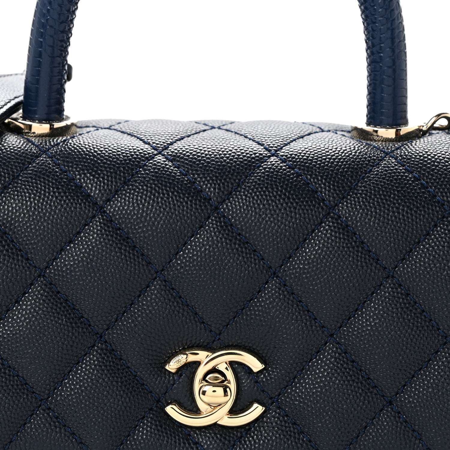 Chanel Caviar Quilted Lizard Embossed Mini Coco Handle Flap Navy Blue 8 of 13