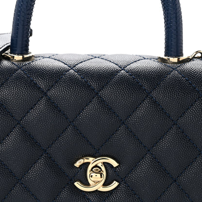 Chanel Caviar Quilted Lizard Embossed Mini Coco Handle Flap Navy Blue 8 of 13