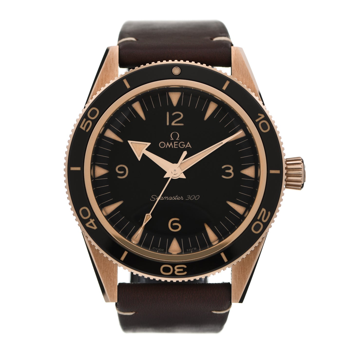 9K Bronze Gold Calfskin 41mm Seamaster 300 Co-Axial Master Chronometer Automatic Watch Brown 234.92.41.21.10.001