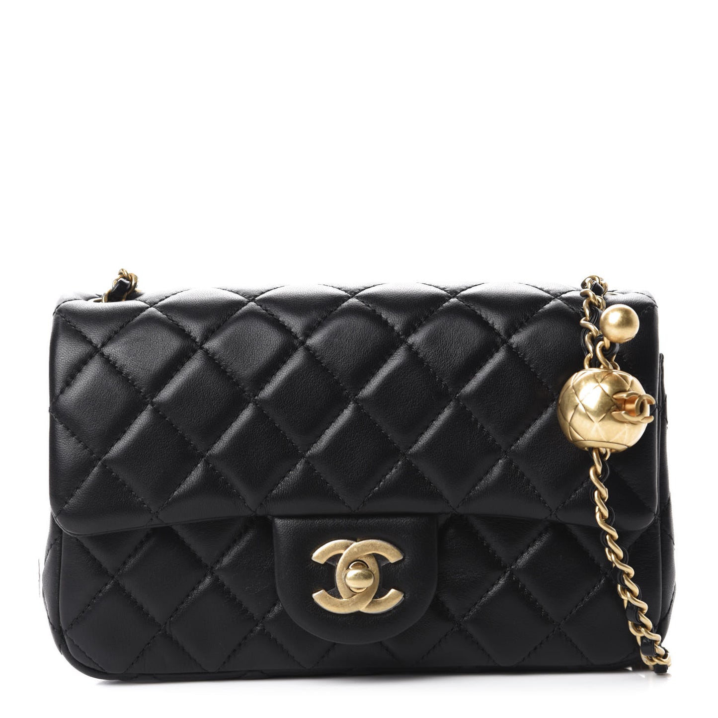 Lambskin Quilted Mini Rectangular Pearl Crush Flap Black