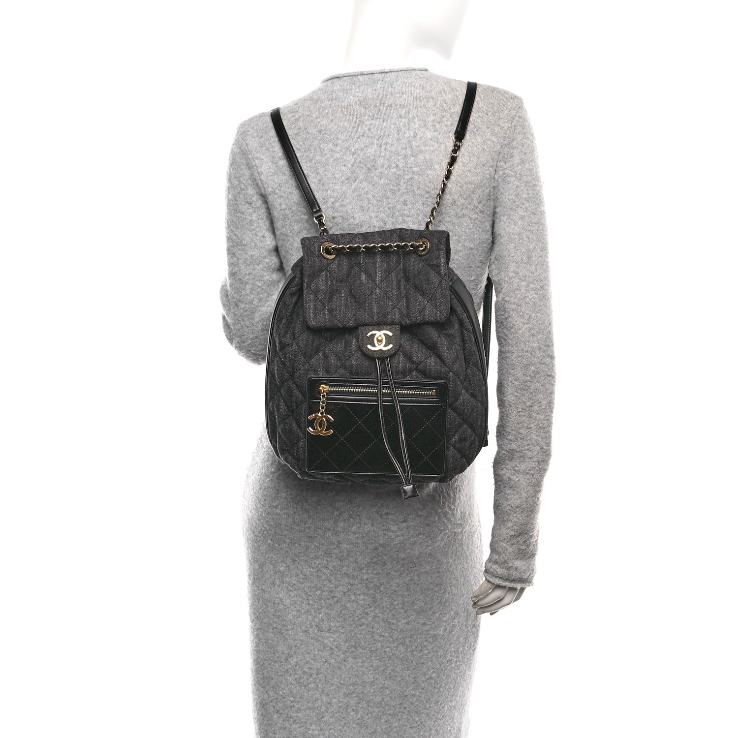 Chanel Denim Calfskin Quilted Backpack Black 2 of 10
