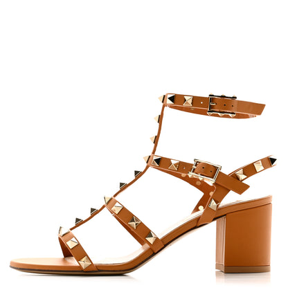 Valentino Garavani Calfskin Rockstud 60mm City Sandals 36 Tan 1 of 10