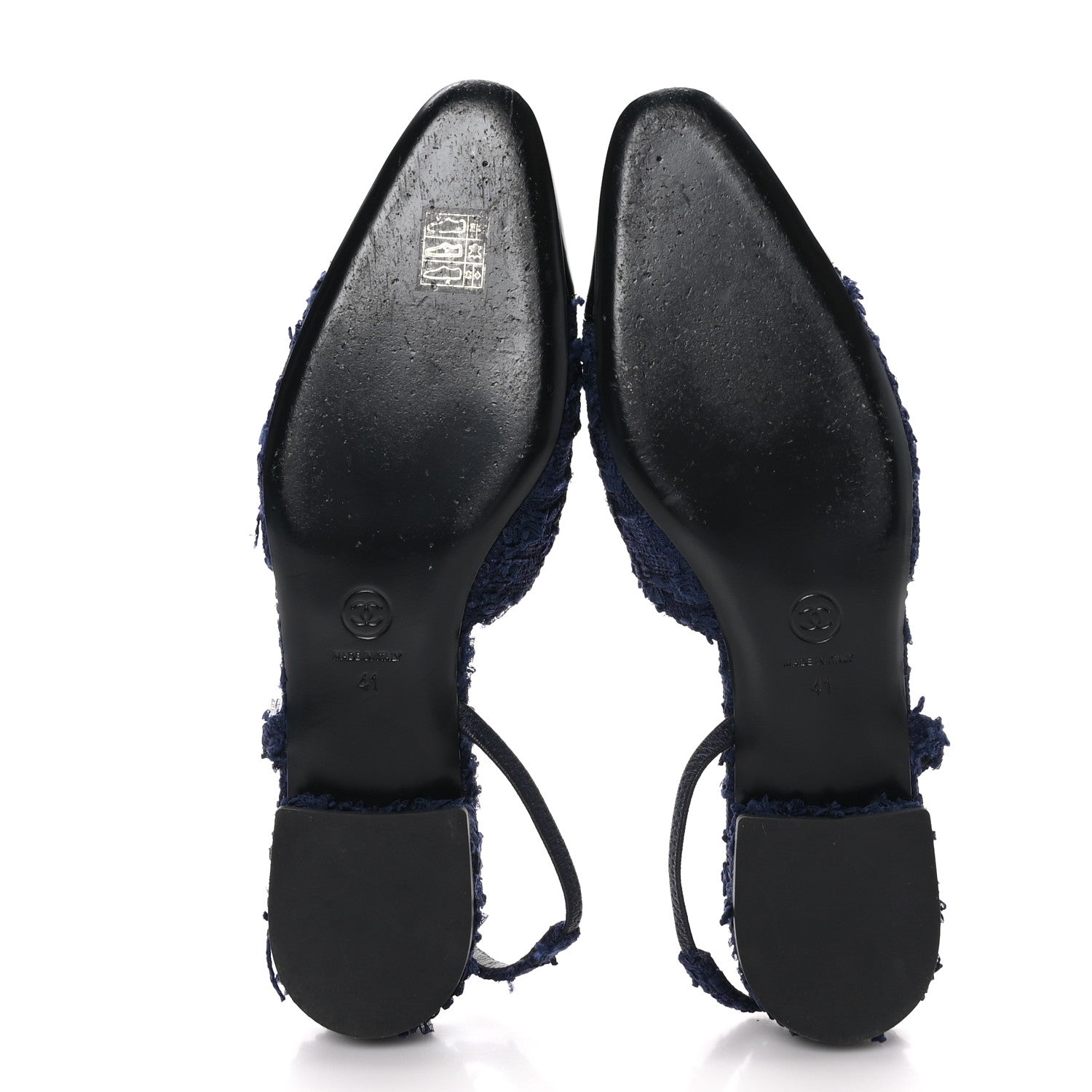 Chanel Tweed Patent Calfskin Cap Toe CC Slingback Flats 41 Navy Black 5 of 9