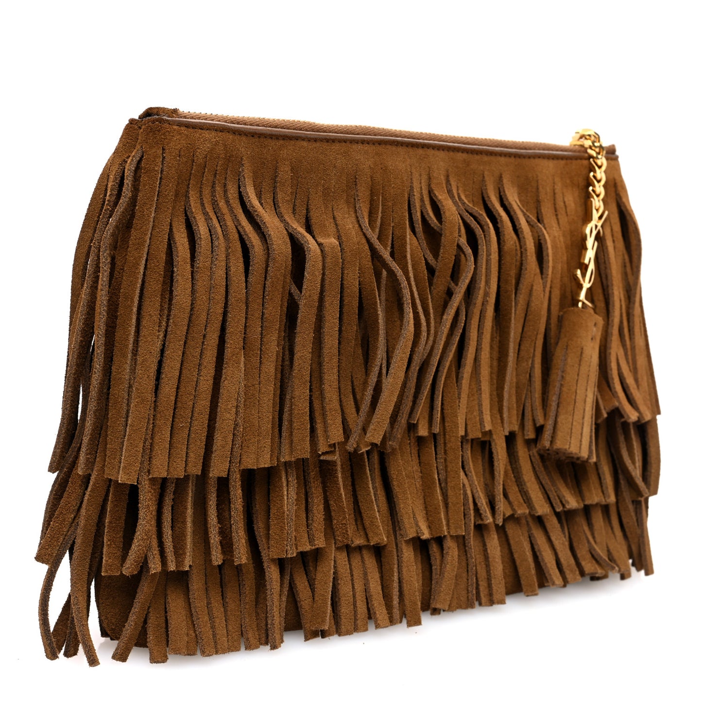 Suede Fringe Medium Clutch Light Ocre