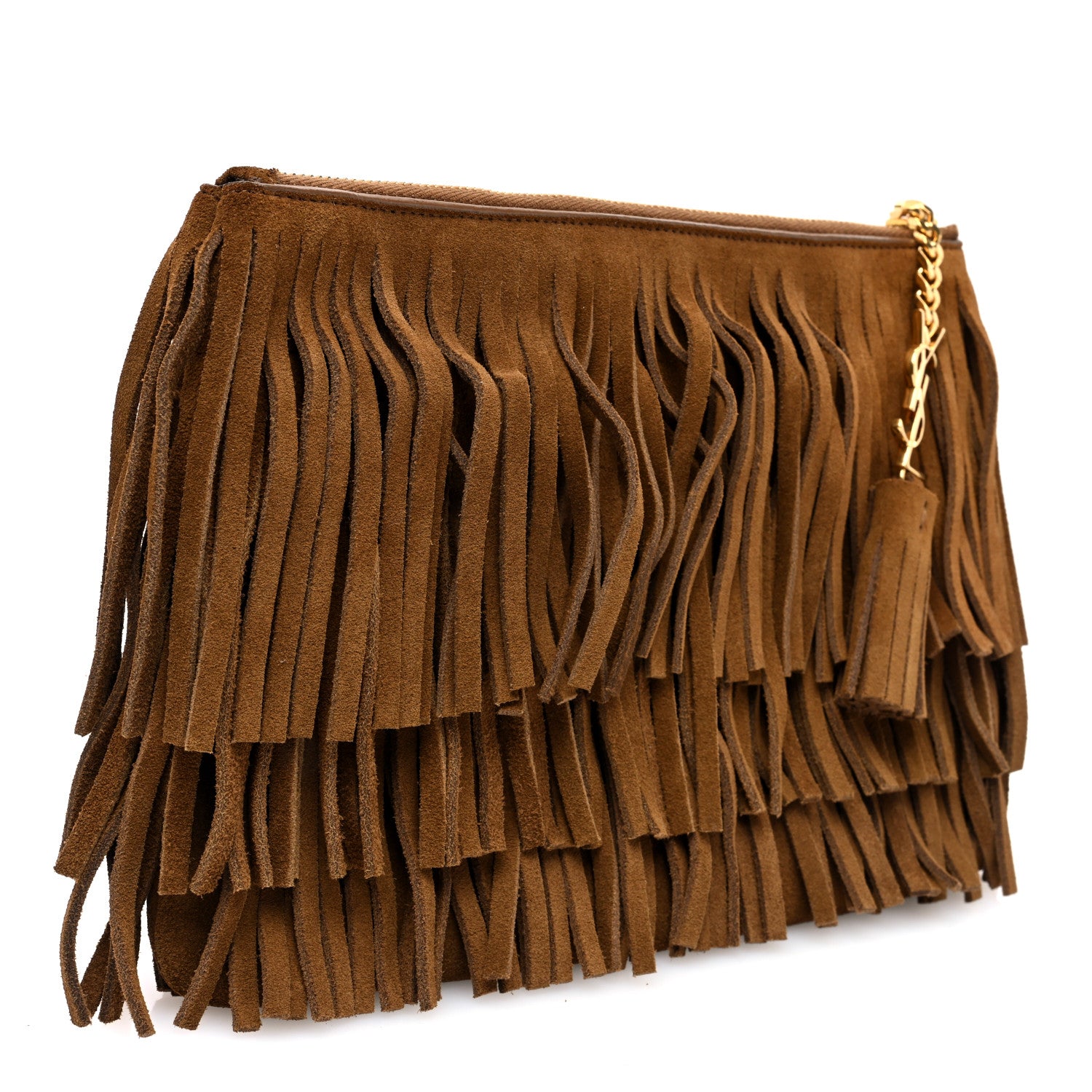 Saint Laurent Suede Fringe Medium Clutch Light Ocre 3 of 7