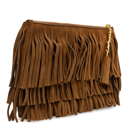 Saint Laurent Suede Fringe Medium Clutch Light Ocre 3 of 7