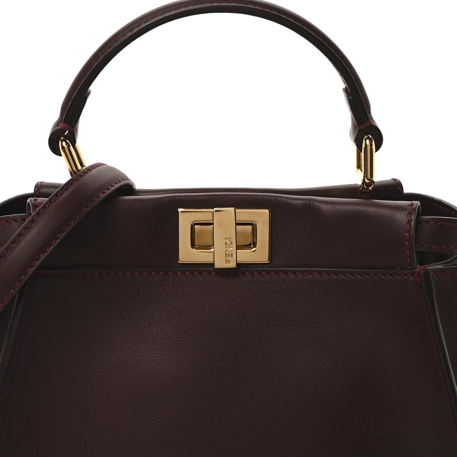 Fendi Vitello Seta Fabric Jacquard FF 1974 Mini Peekaboo Iconic Satchel Granata Tobacco Moro 7 of 9