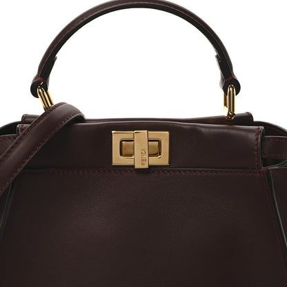 Fendi Vitello Seta Fabric Jacquard FF 1974 Mini Peekaboo Iconic Satchel Granata Tobacco Moro 7 of 9