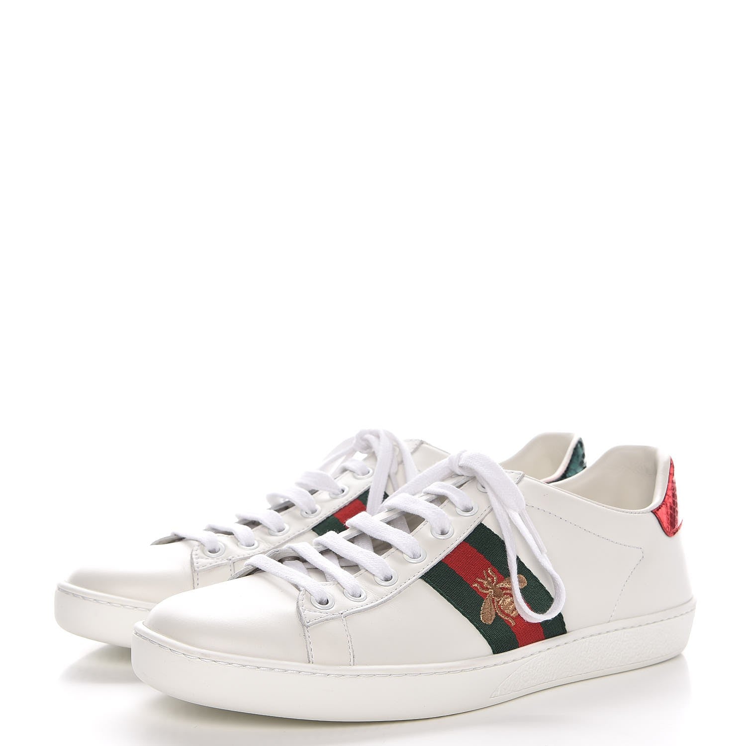 Gucci Calfskin Ayers Web Bee Embroidered Ace Sneakers 38.5 White 3 of 9