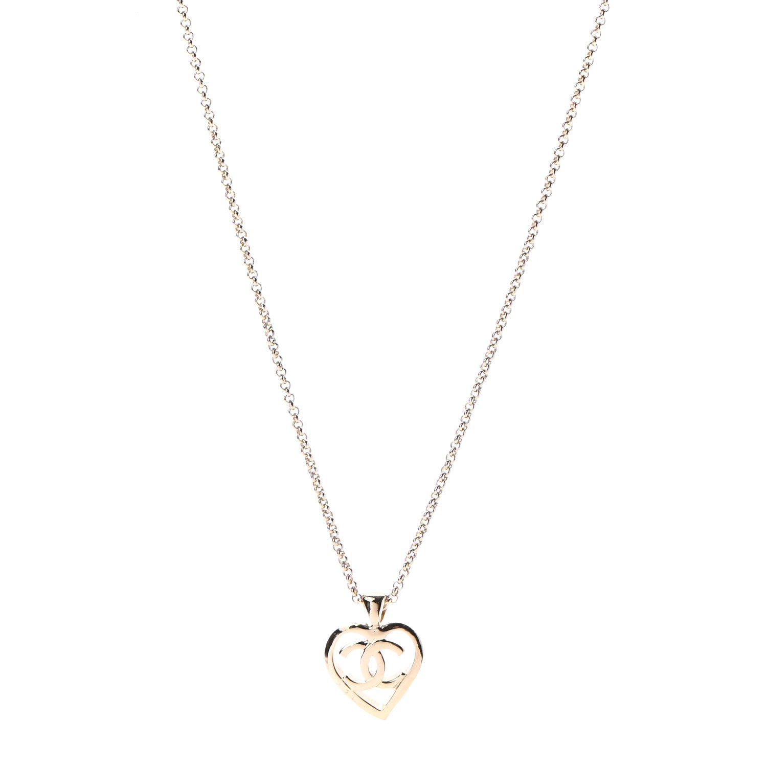Chanel CC Heart Chain Pendant Necklace Gold 1 of 5