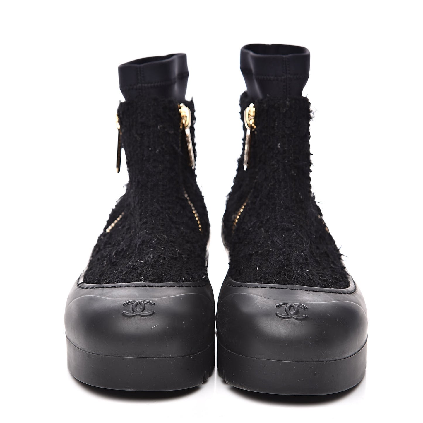 Tweed Rubber CC Short Boots 39 Black
