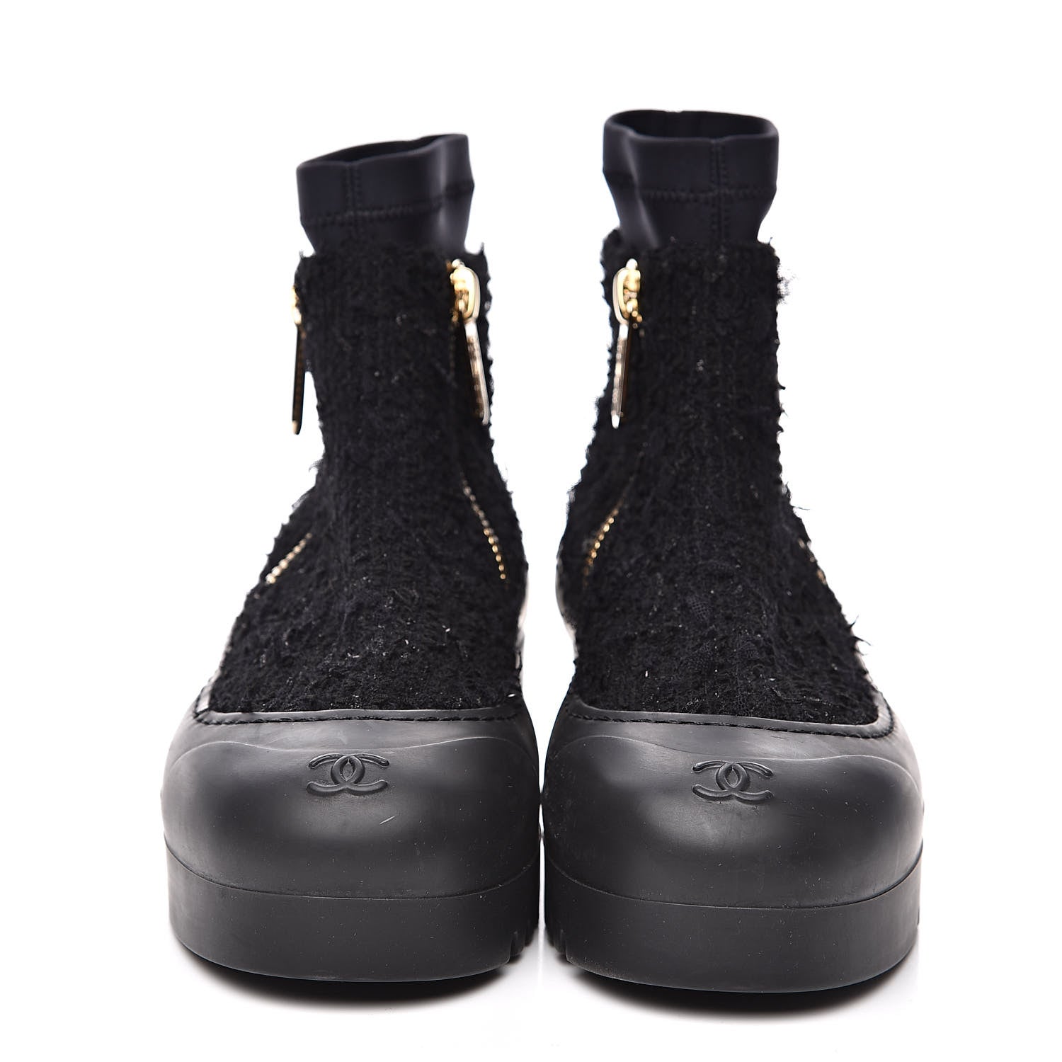 Chanel Tweed Rubber CC Short Boots 39 Black 2 of 7