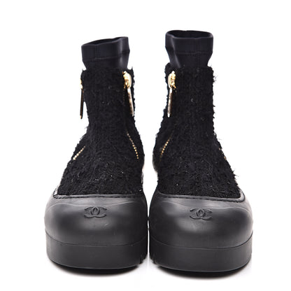 Chanel Tweed Rubber CC Short Boots 39 Black 2 of 7