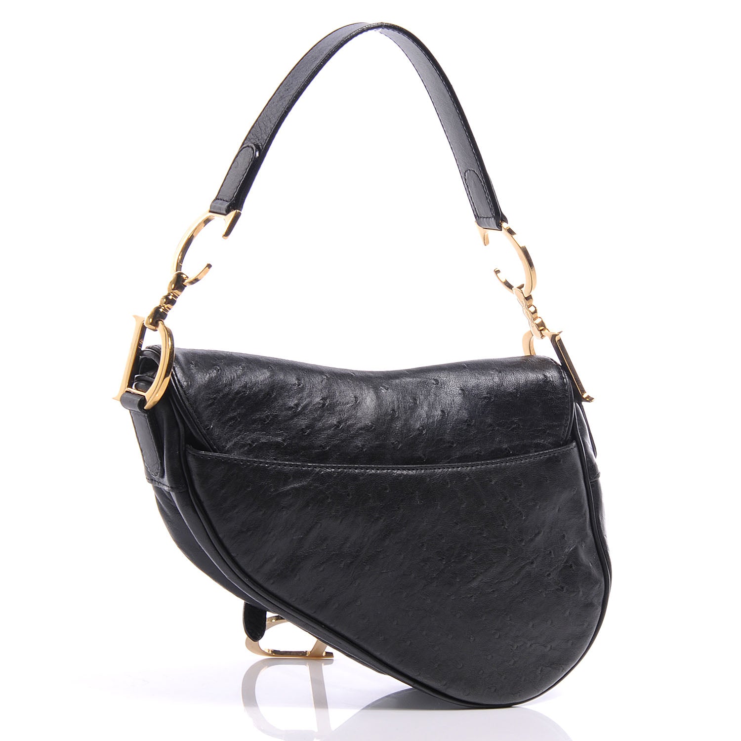 Christian Dior Ostrich Saddle Bag Black 3 of 7