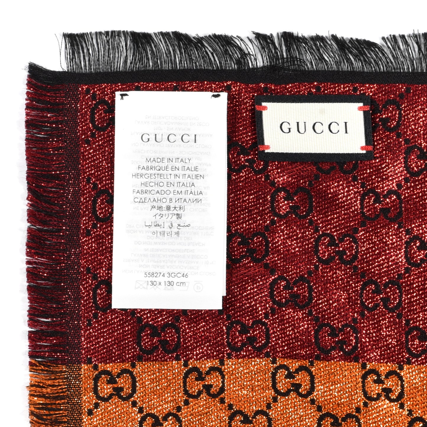 Viscose Cotton Silk Jacquard GG Monogram Shiny Summer Square Shawl Black Multicolor