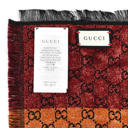 Gucci Viscose Cotton Silk Jacquard GG Monogram Shiny Summer Square Shawl Black Multicolor 4 of 4