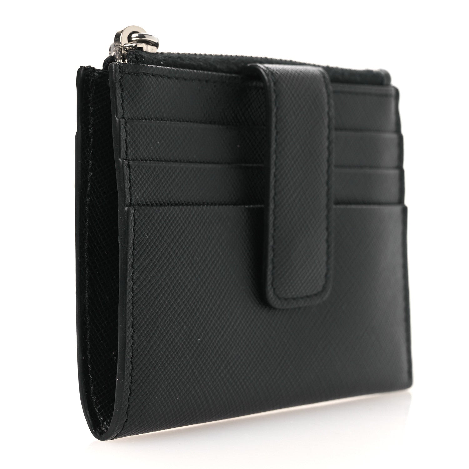 Prada Saffiano Triangle Zip Card Holder Black 6 of 20