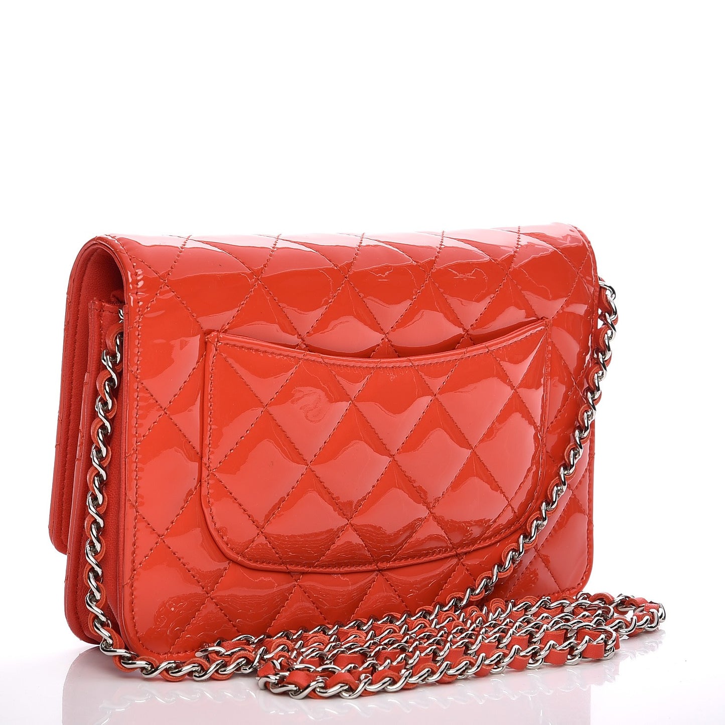 Patent Quilted Wallet On Chain WOC Red