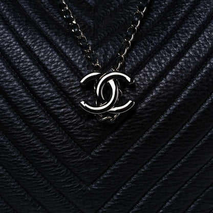 Chanel Deerskin Chevron Large CC Chain Bucket Drawstring Bag Black 8 of 13