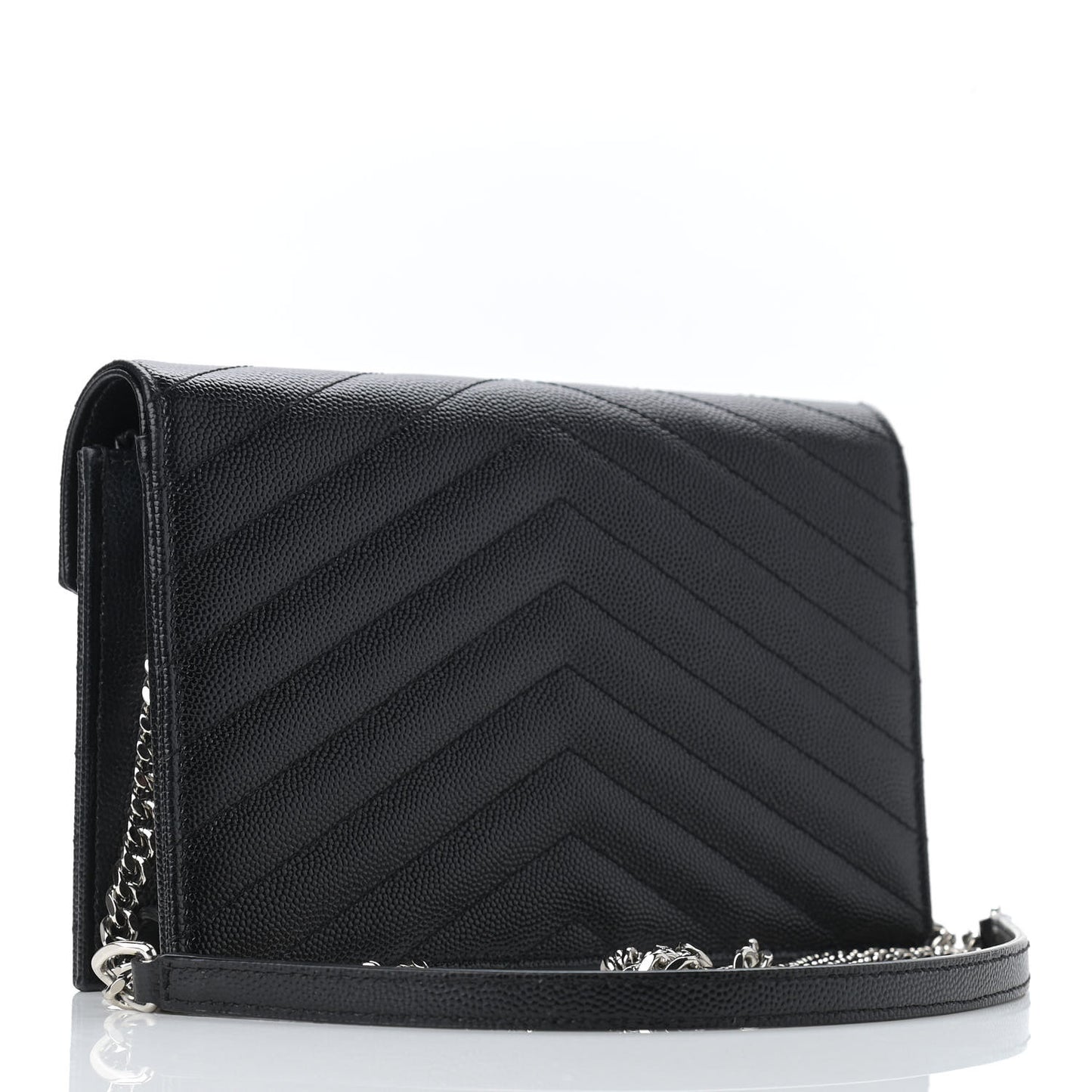 Grain De Poudre Matelasse Chevron Monogram Envelope Chain Wallet Black
