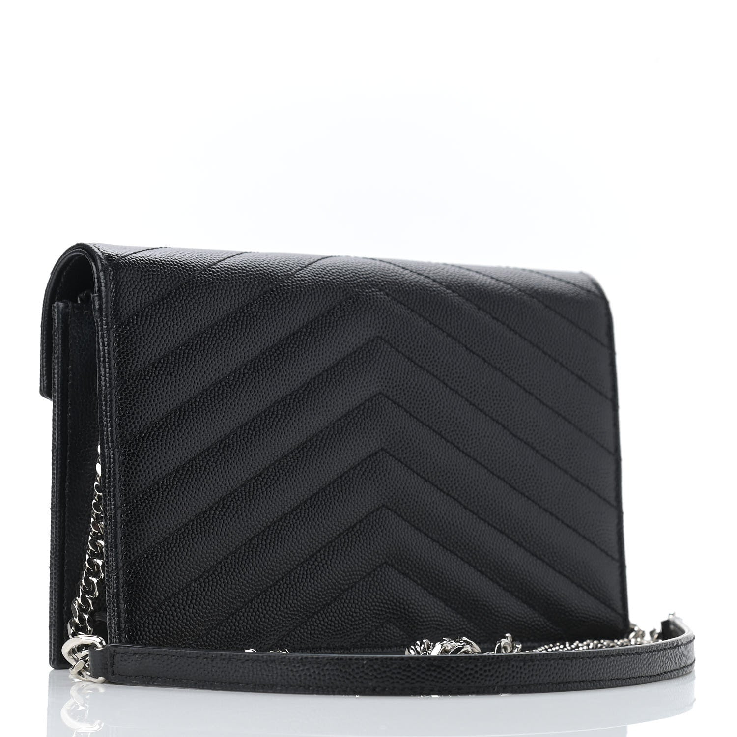 Saint Laurent Grain De Poudre Matelasse Chevron Monogram Envelope Chain Wallet Black 2 of 10