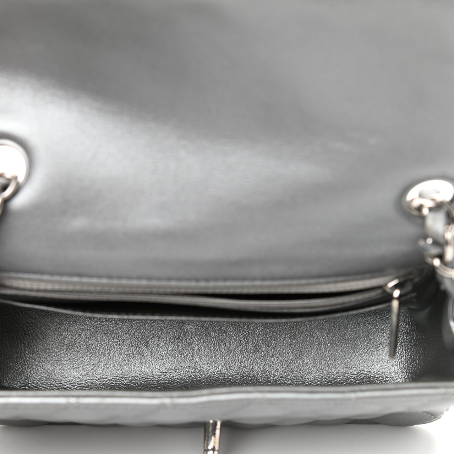 Metallic Lambskin Quilted Mini Rectangular Flap Silver