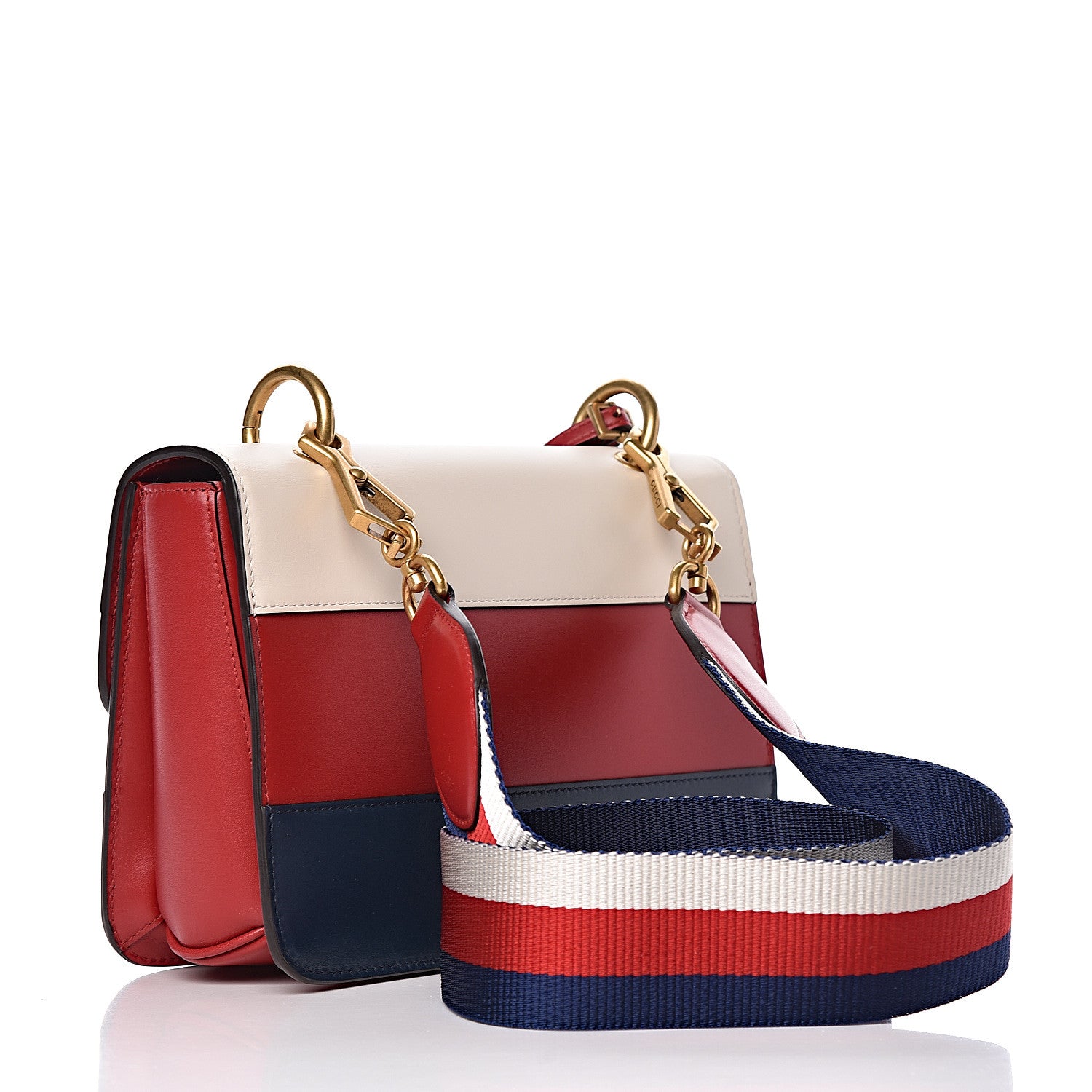 Gucci Calfskin Sylvie Web Queen Margaret Shoulder Bag Blue Agata Hibiscus Red Mystic White 3 of 12