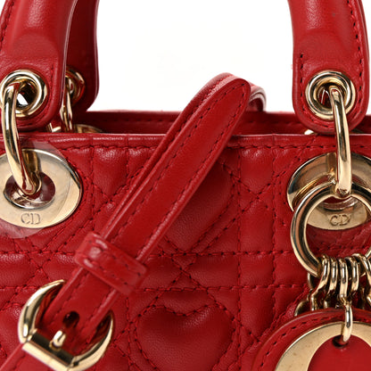 Christian Dior Calfskin Cannage Dioramour Micro Lady Dior Bright Red 7 of 9