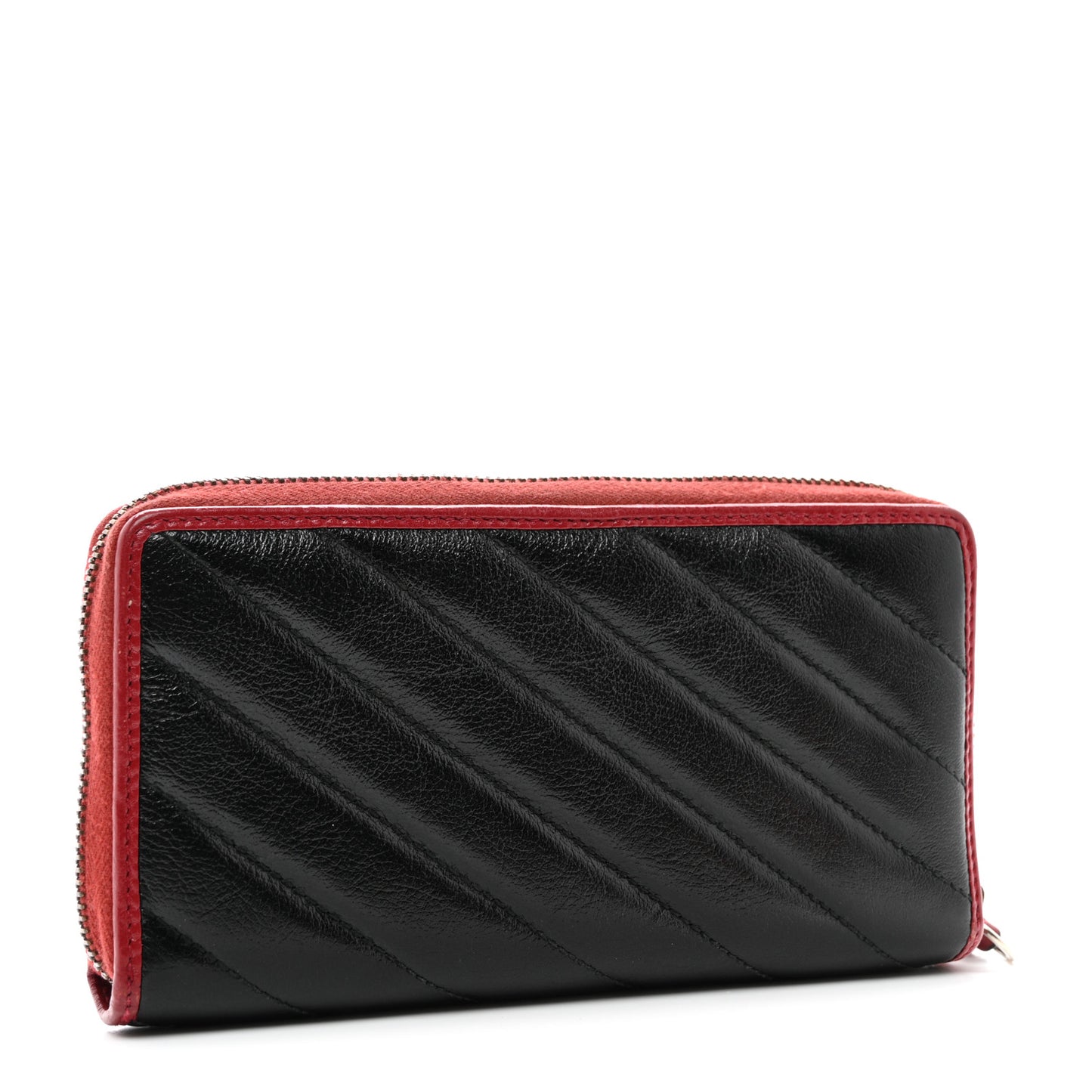 Vintage Effect Calfskin Matelasse Diagonal Torchon GG Marmont Zip Around Wallet Black Romantic Cherry