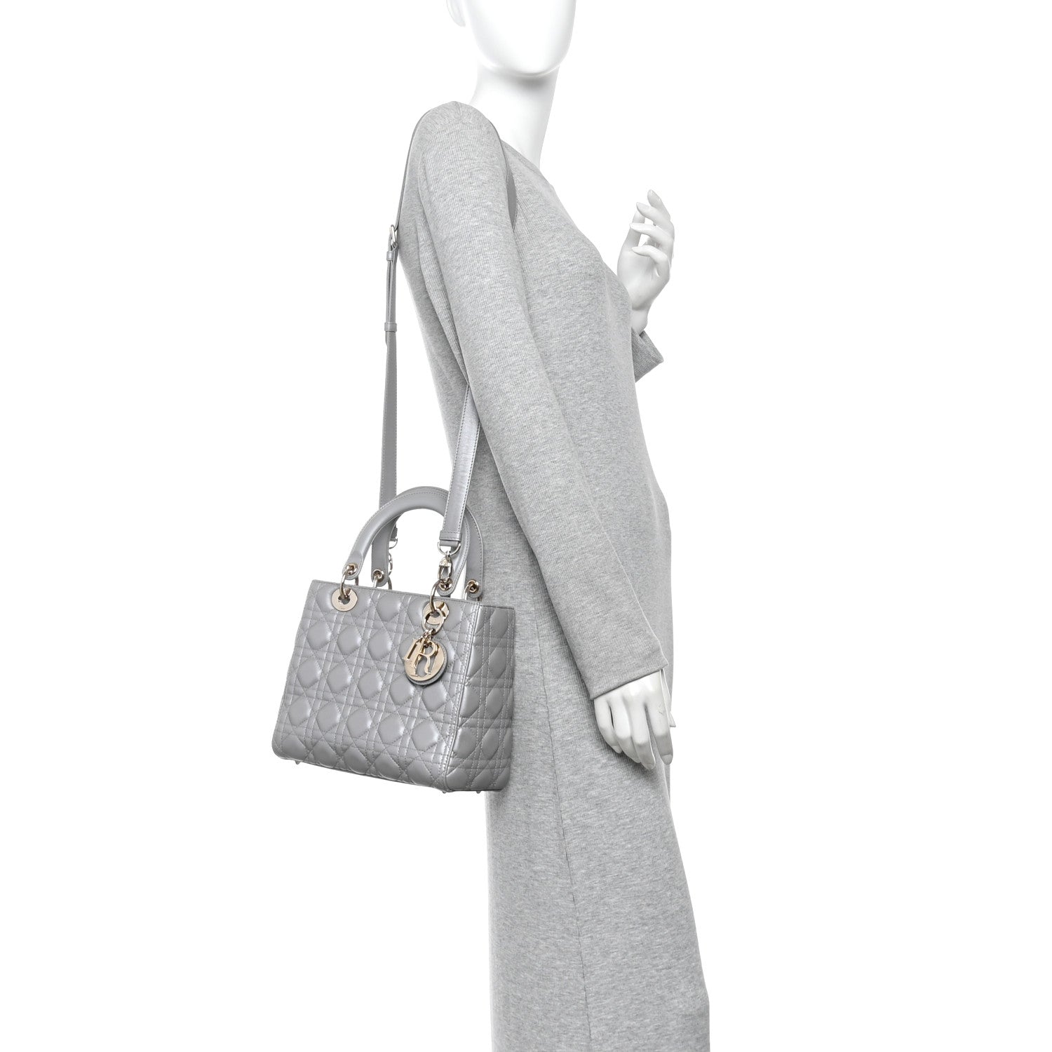 Christian Dior Pearly Lambskin Cannage Medium Lady Dior Grey 2 of 10