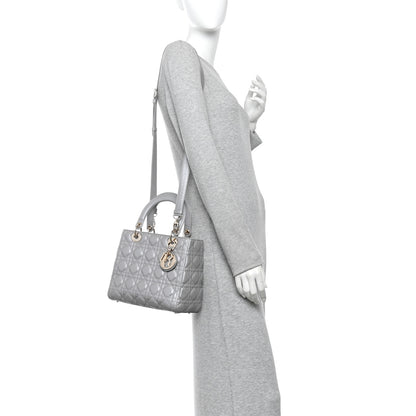 Christian Dior Pearly Lambskin Cannage Medium Lady Dior Grey 2 of 10