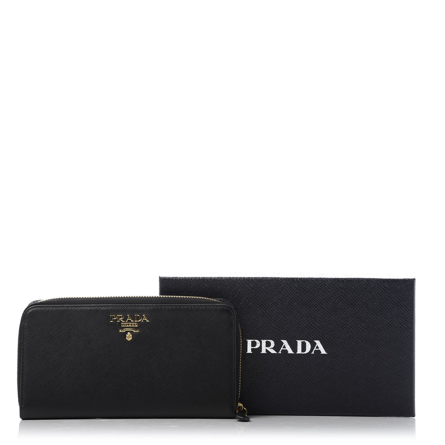 Saffiano Metal Large Zip Around Wallet Black