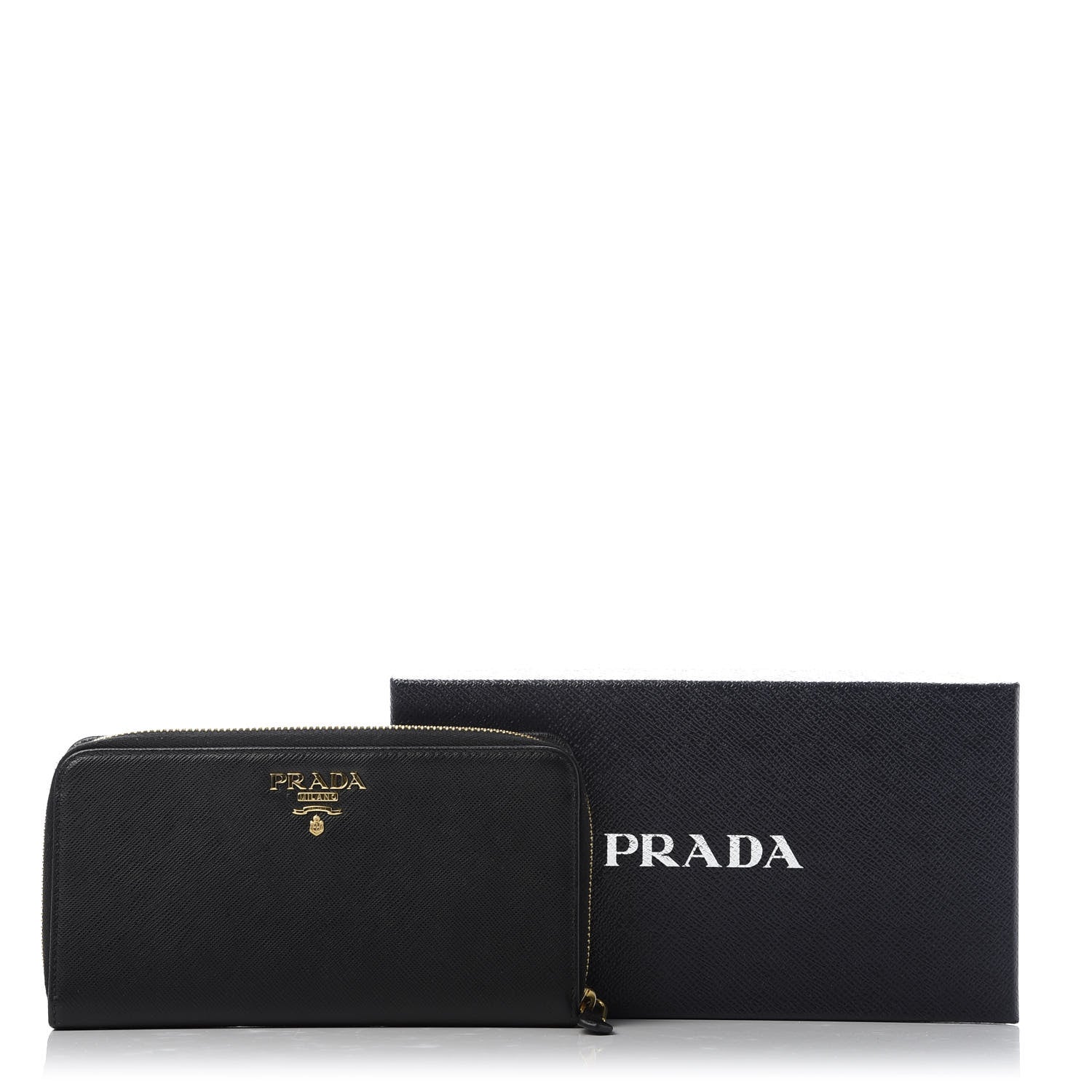Prada Saffiano Metal Large Zip Around Wallet Black 7 of 7