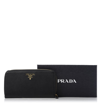 Prada Saffiano Metal Large Zip Around Wallet Black 7 of 7
