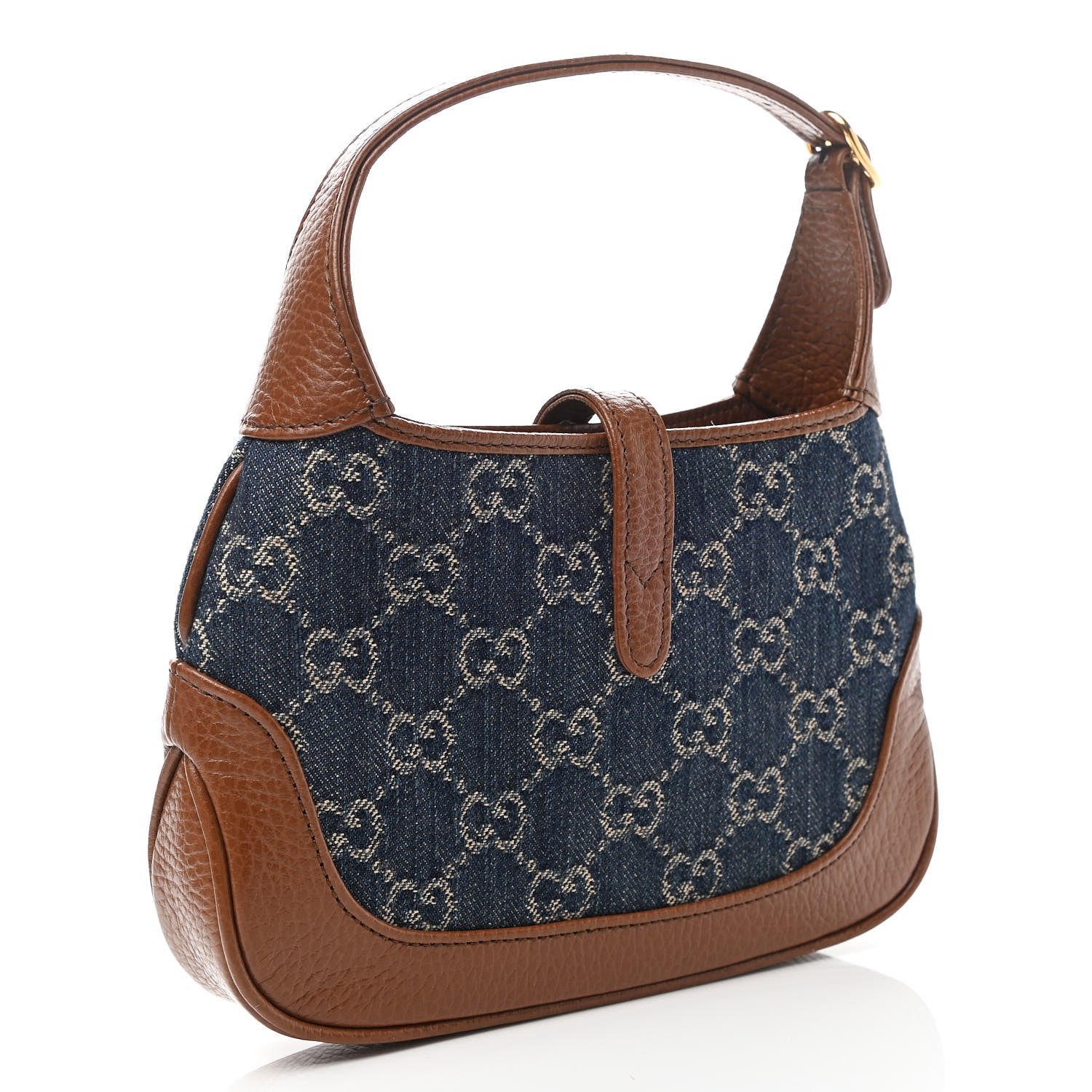 Gucci New Denim GG Monogram Calfskin Mini Jackie 1961 Hobo Blue Tea Cuir 3 of 9