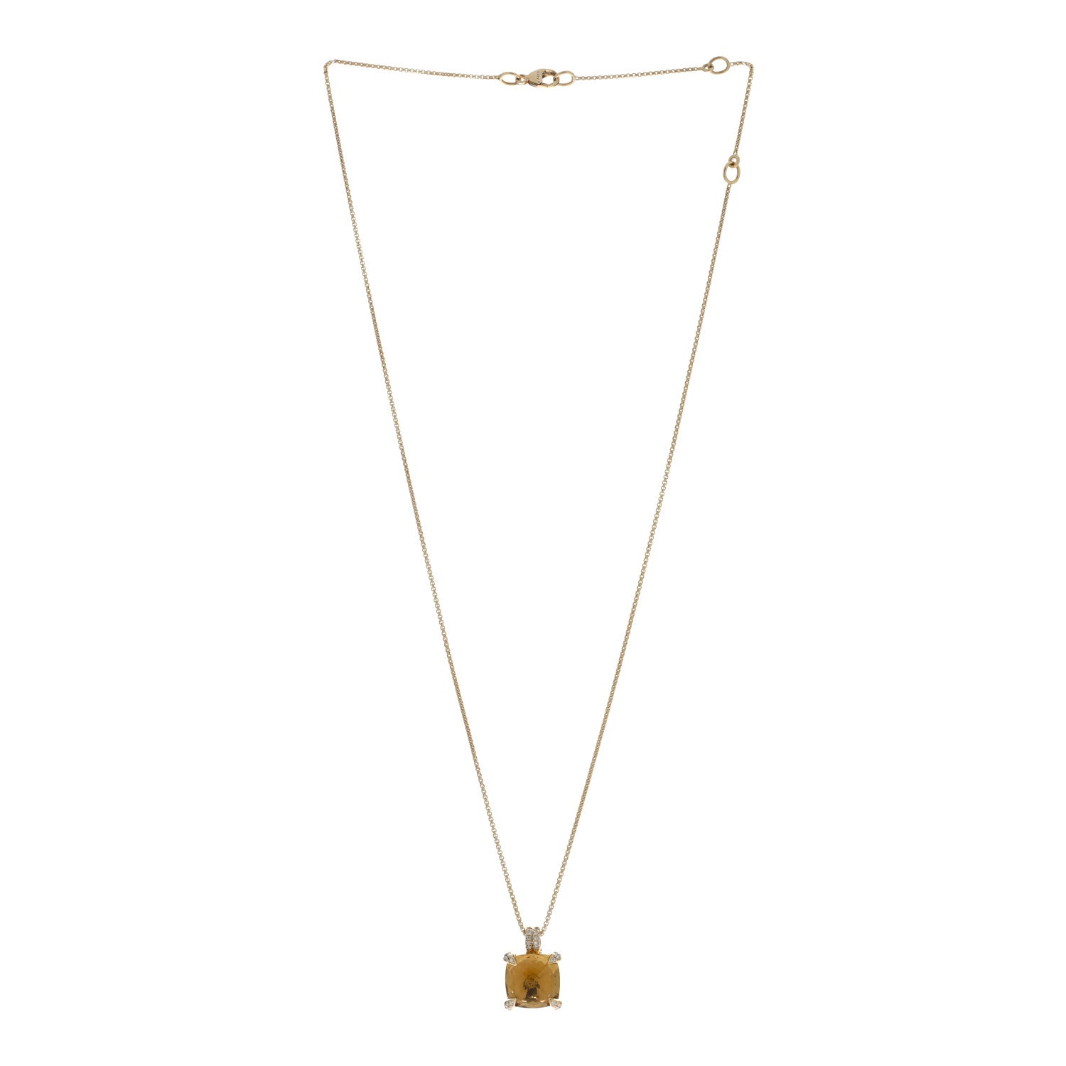 David Yurman 18K Yellow Gold Diamond Citrine 11mm Chatelaine Pendant Necklace 3 of 4