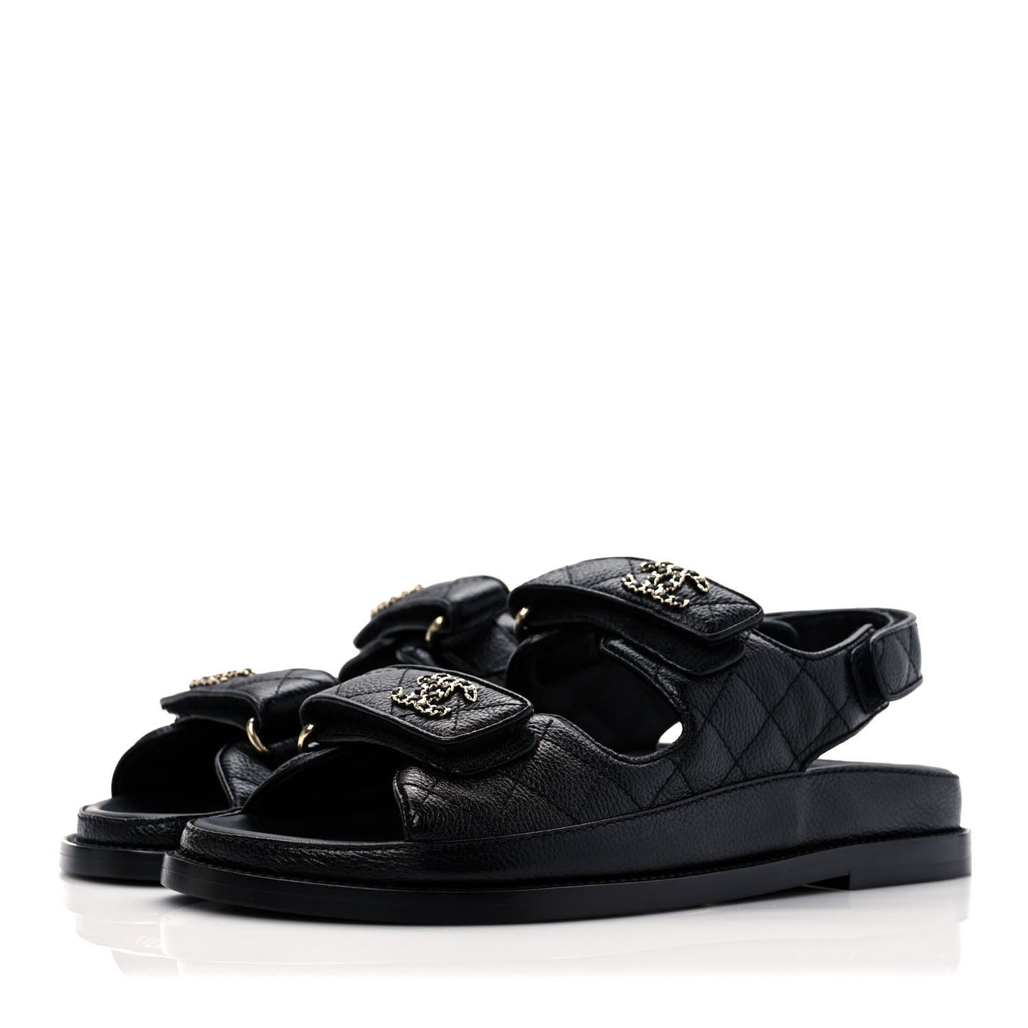 Grained Calfskin Velcro Dad Sandals 36.5 Black