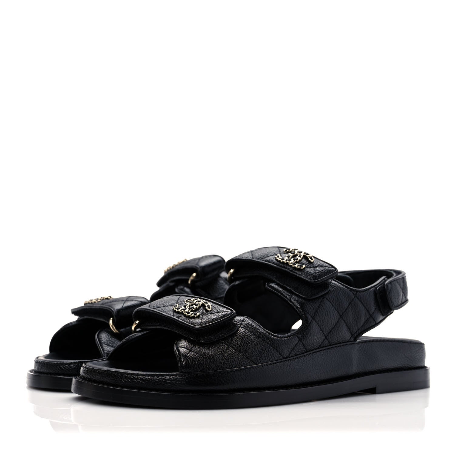 Chanel Grained Calfskin Velcro Dad Sandals 36.5 Black 3 of 8